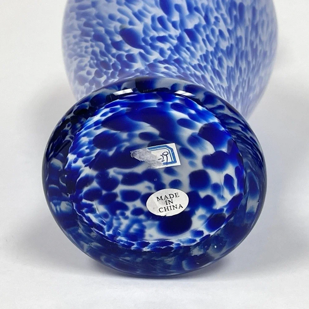 Blue White Glass Vase 11 3/8